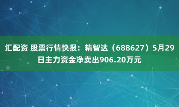 汇配资 股票行情快报：精智达（688627）5月29日主力资金净卖出906.20万元